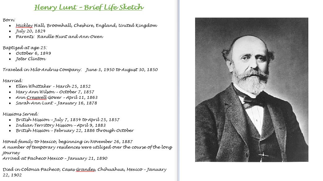 Henry Lunt Brief Life Sketch